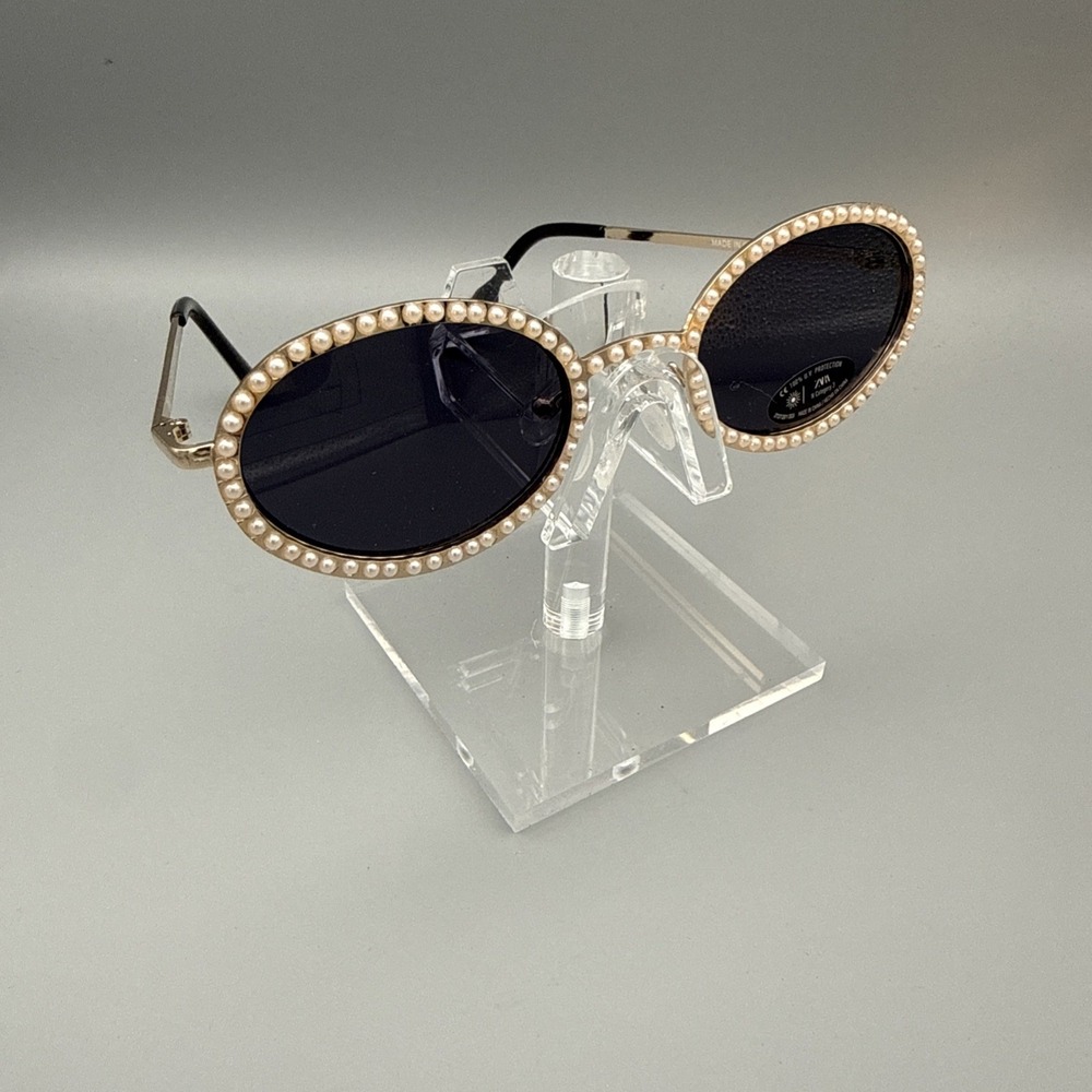 Zara oval gold pearl sunglasses -polarized gray lenses UV400 protection NWT